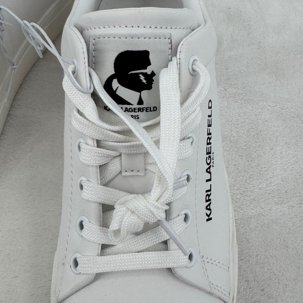 Karl Lagerfeld Paris White Leather Chella Cat Face Logo Sneakers Women's size 7 - Picture 5 of 5